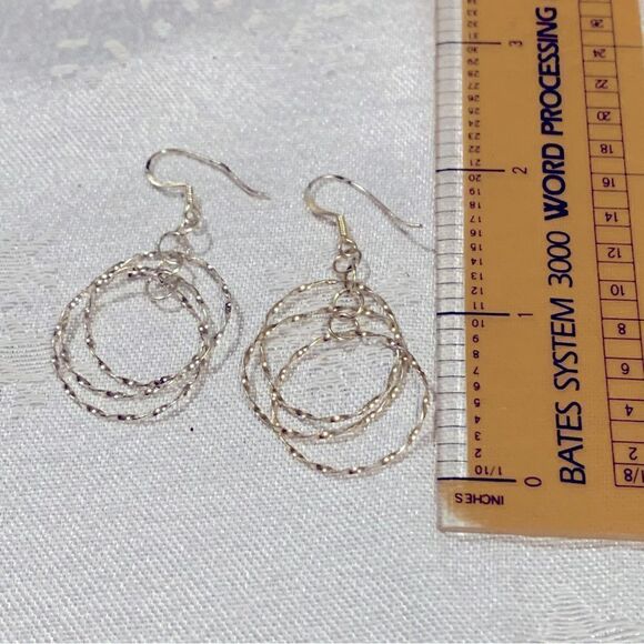 925 Sterling Silver Earrings Dainty Drop Dangle Circles 2” Gorgeous - Picture 2 of 3